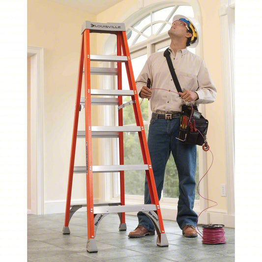 Louisville Ladder 1506 Stepladder: 6 ft Ladder Size, Fiberglass, 300 lb Load Capacity, 20 lb Wt