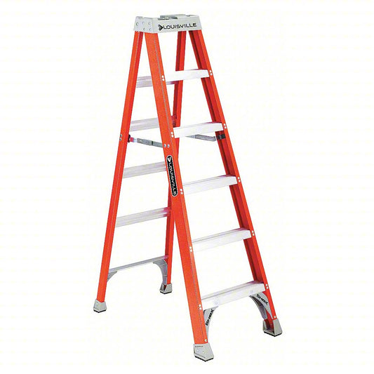 Louisville Ladder 1506 Stepladder: 6 ft Ladder Size, Fiberglass, 300 lb Load Capacity, 20 lb Wt