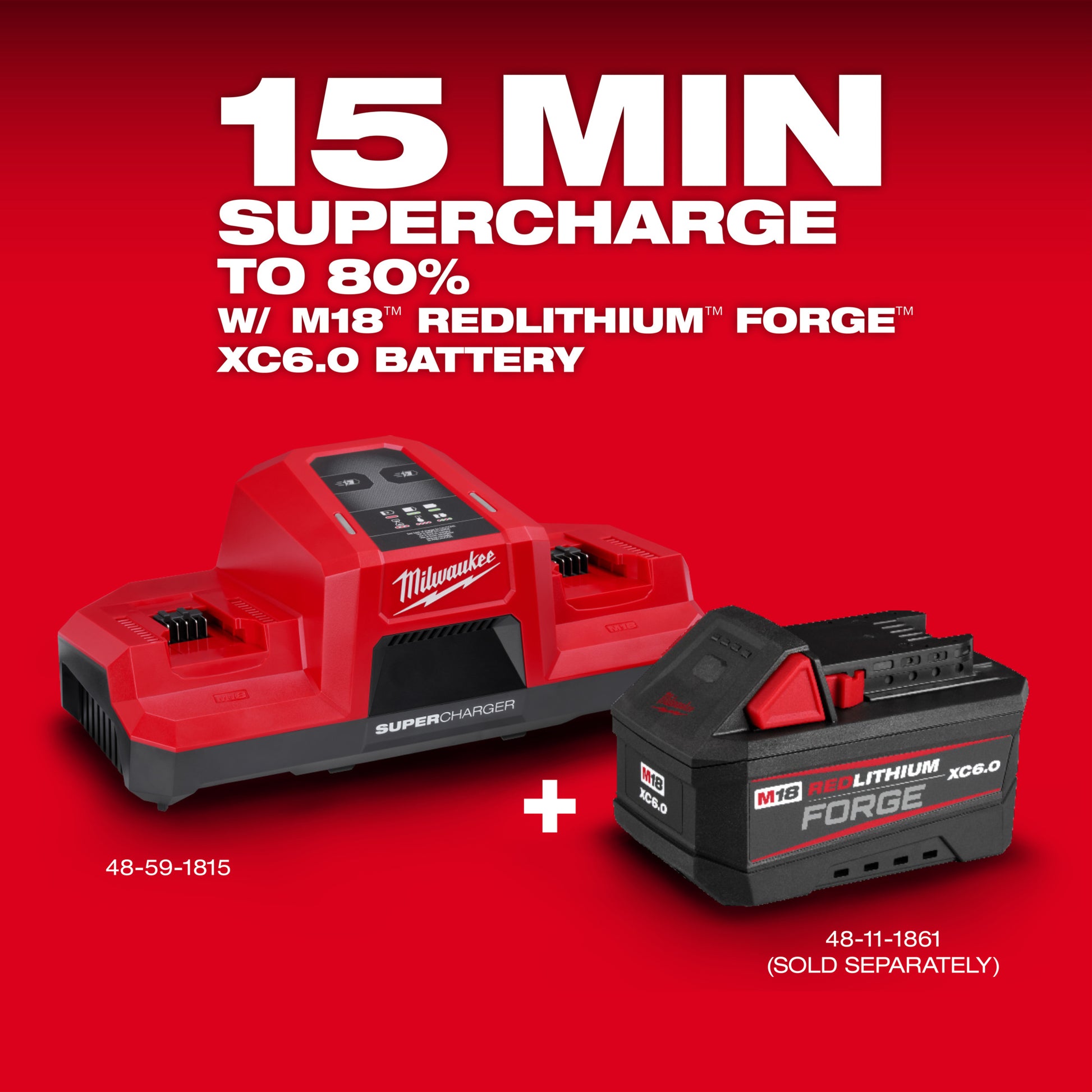 Milwaukee 48-59-1881SC M18 Dual Bay Super Charger Starter Kit, Volts 18 Battery Type Lithium-ion, Batteries