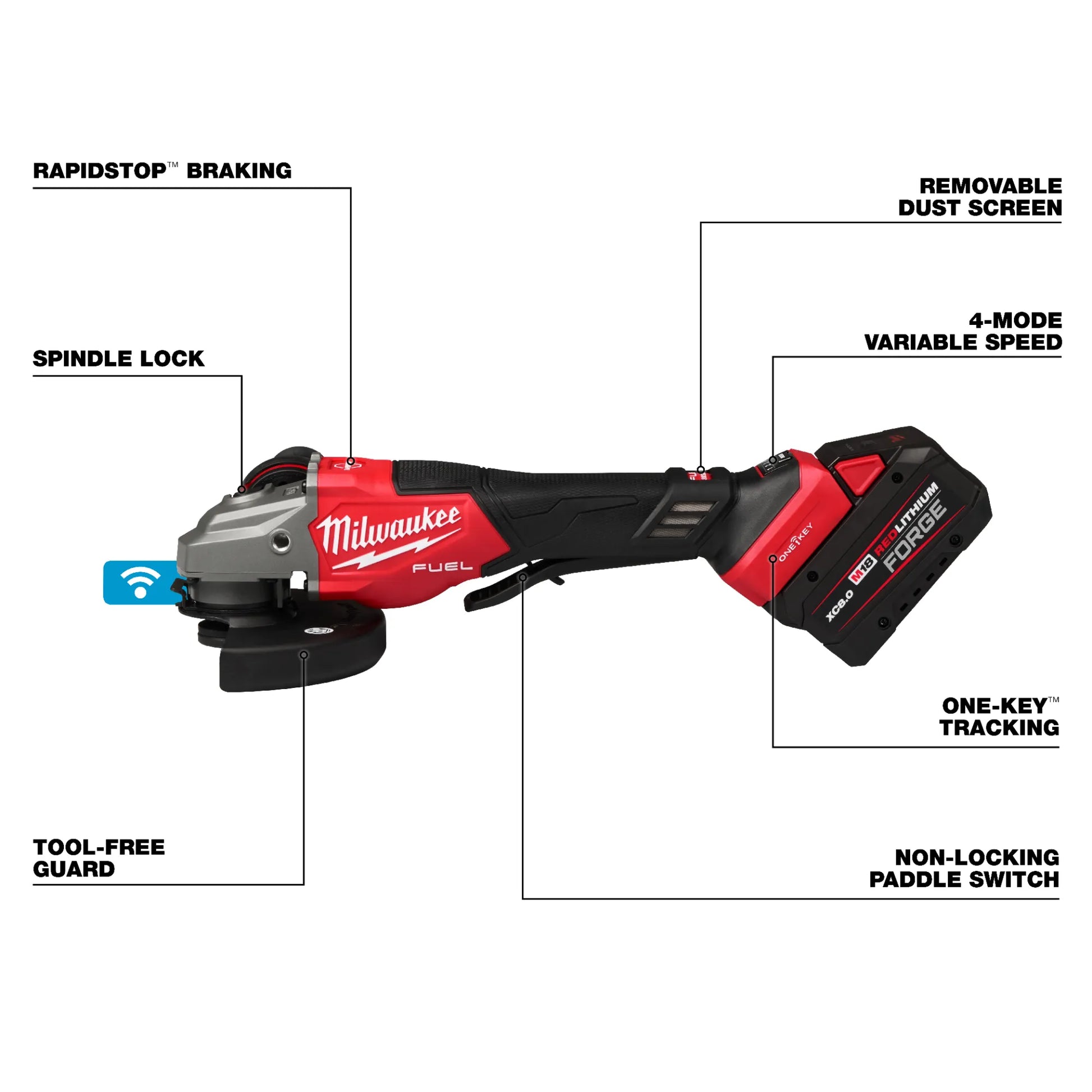 Milwaukee 3672-22 M18 FUEL™ 4-1/2"-6" Variable Speed Braking Grinder, Paddle Switch w/ ONE-KEY™ Kit