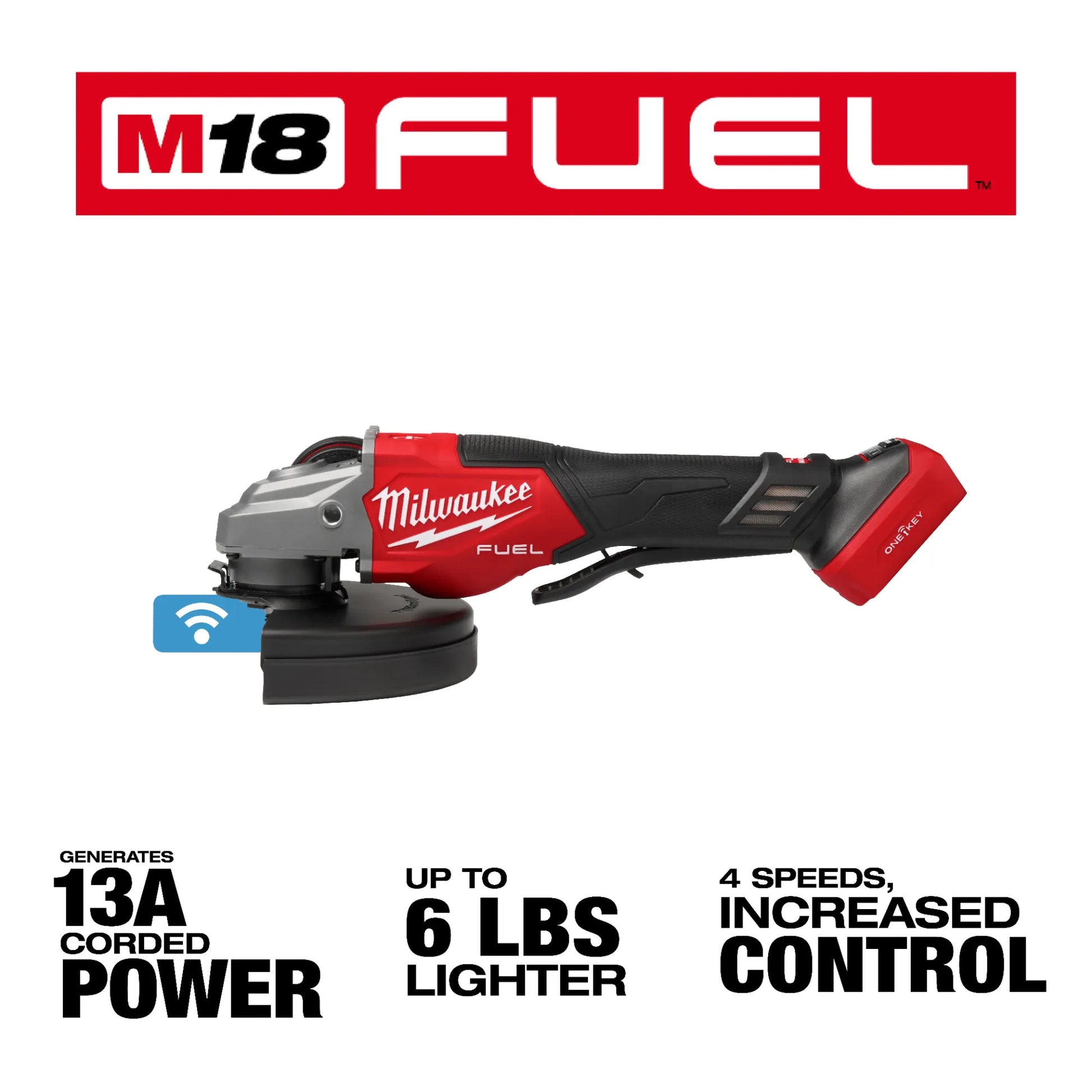 Milwaukee 3674-20 M18 FUEL™ 4-1/2"-7" Variable Speed Braking Grinder, Paddle Switch w/ ONE-KEY™