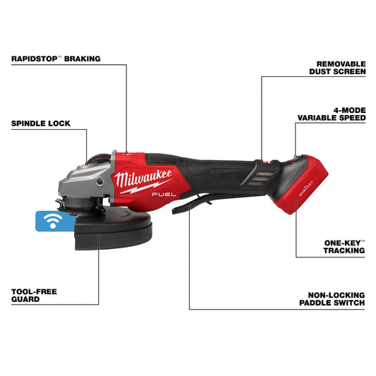 Milwaukee 3674-20 M18 FUEL™ 4-1/2"-7" Variable Speed Braking Grinder, Paddle Switch w/ ONE-KEY™