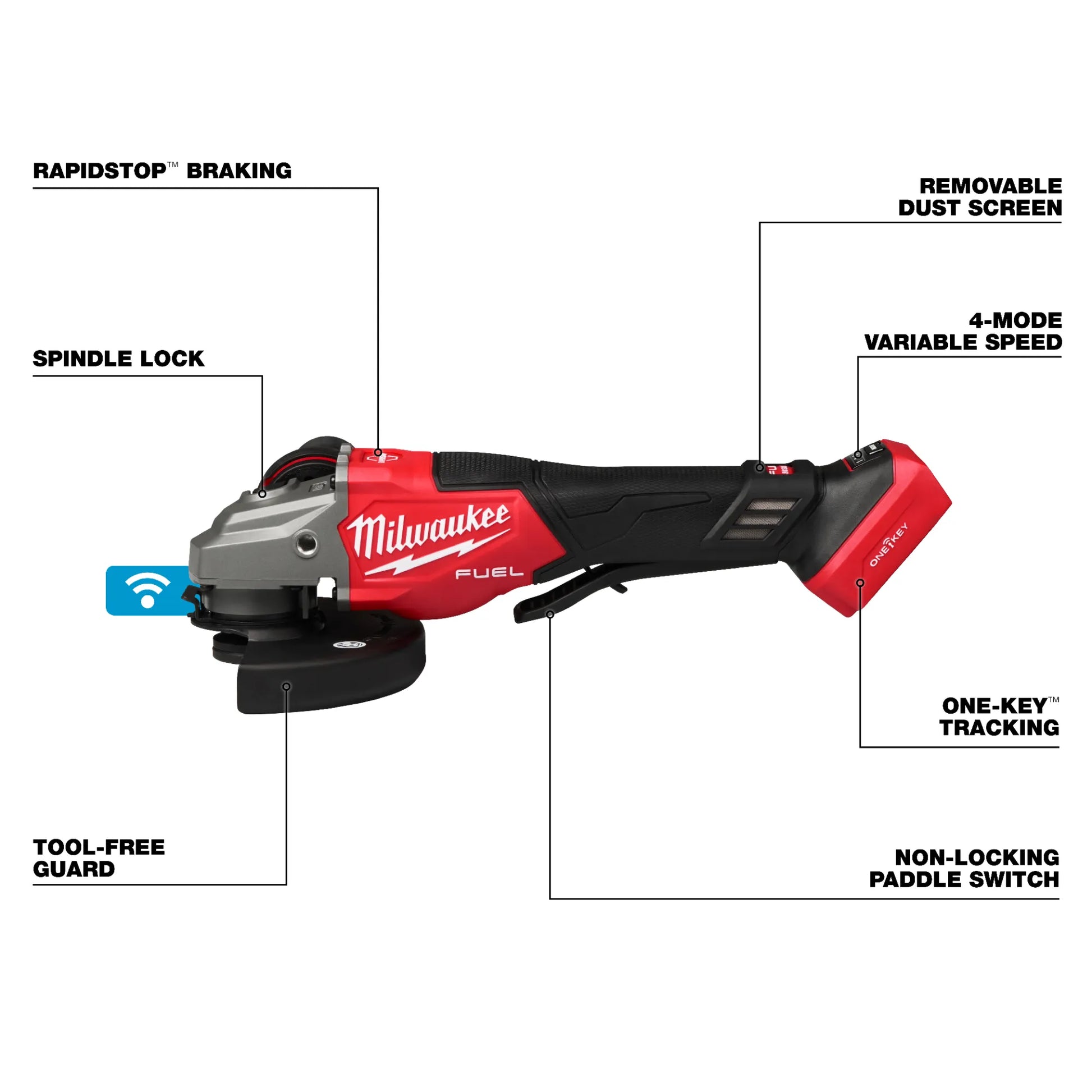 Milwaukee 3672-20 M18 FUEL™ 4-1/2"-6" Variable Speed Braking Grinder, Paddle Switch w/ ONE-KEY™ (Tool Only)