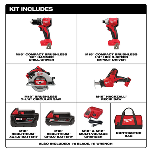 Milwaukee 3693-24CX M18™ 4 Tool Combo Kit