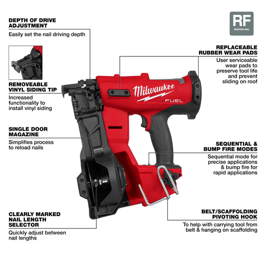 Milwaukee 2909-20 M18 FUEL™ Coil Roofing Nailer (Tool Only)