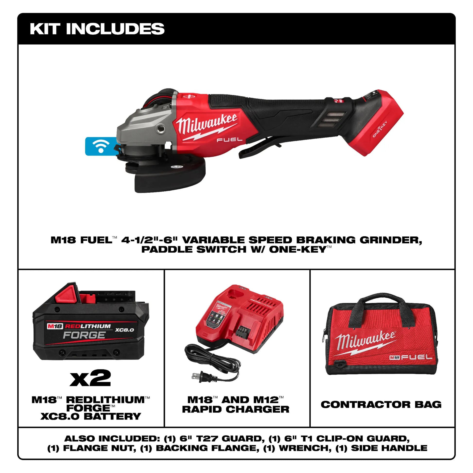 Milwaukee 3672-22 M18 FUEL™ 4-1/2"-6" Variable Speed Braking Grinder, Paddle Switch w/ ONE-KEY™ Kit