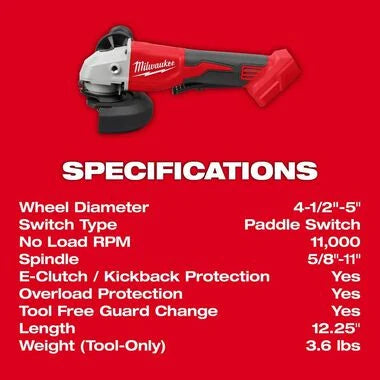 Milwaukee 2686-20 M18™ Brushless 4-1/2" / 5" Cut-Off Grinder, Paddle Switch