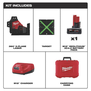 Milwaukee 3632-21 M12™ Green 360° 3-Plane Laser Kit