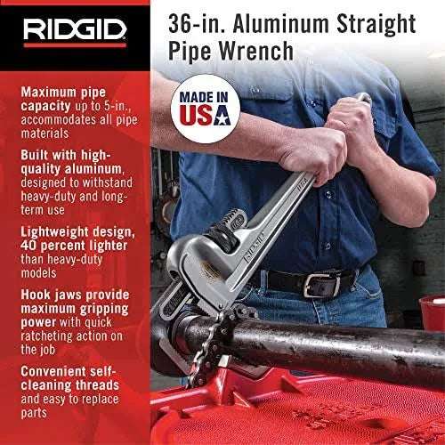 RIDGID 31110 836 36" Aluminum Straight Pipe Wrench