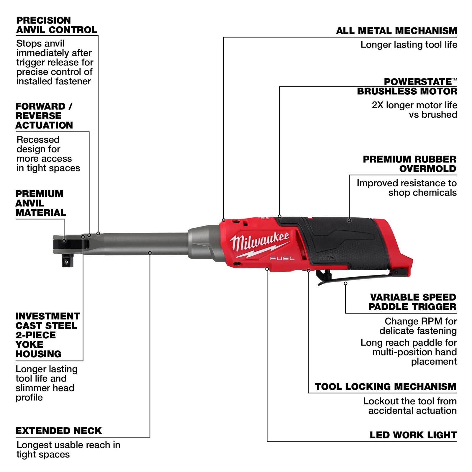 Milwaukee 2568-20 M12 FUEL™ 1/4" Extended Reach High Speed Ratchet