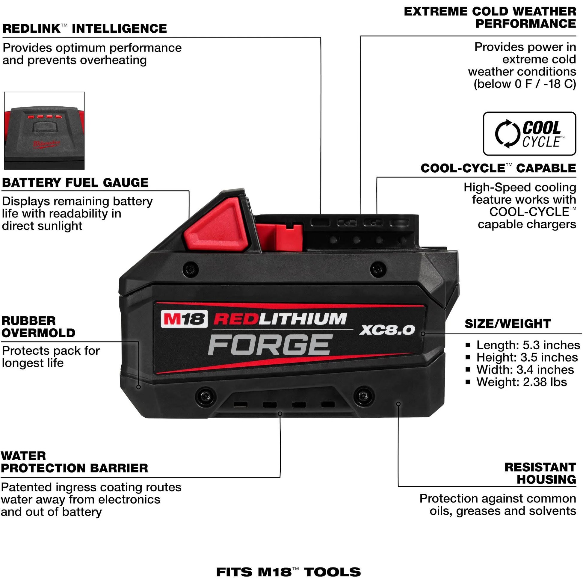 Milwaukee 48-11-1881 M18™ REDLITHIUM™ FORGE™ XC8.0 Battery Pack